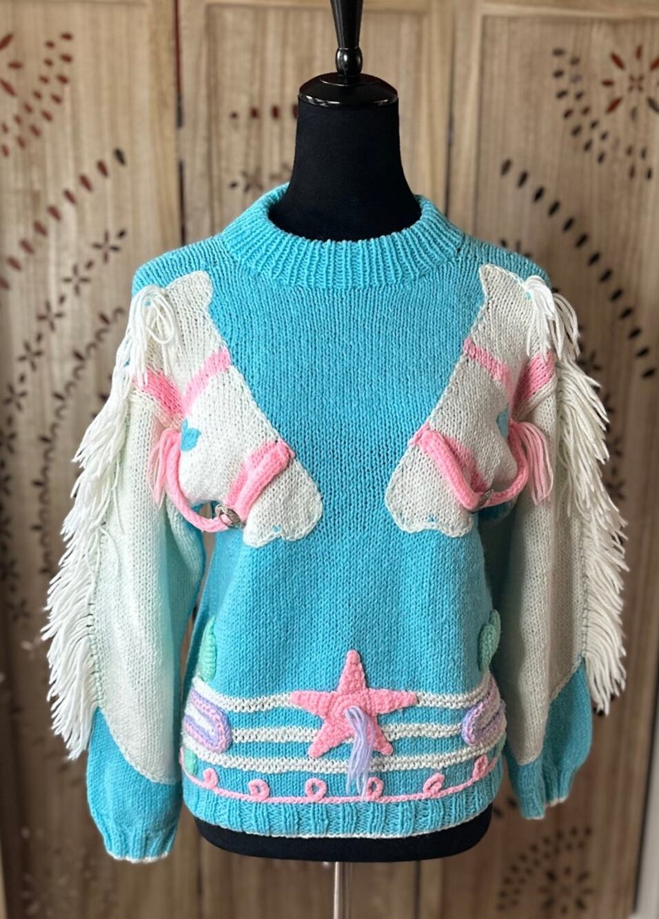 VINTAGE 80's SISTER SISTER Horse Fringe Novelty Sweater Size M